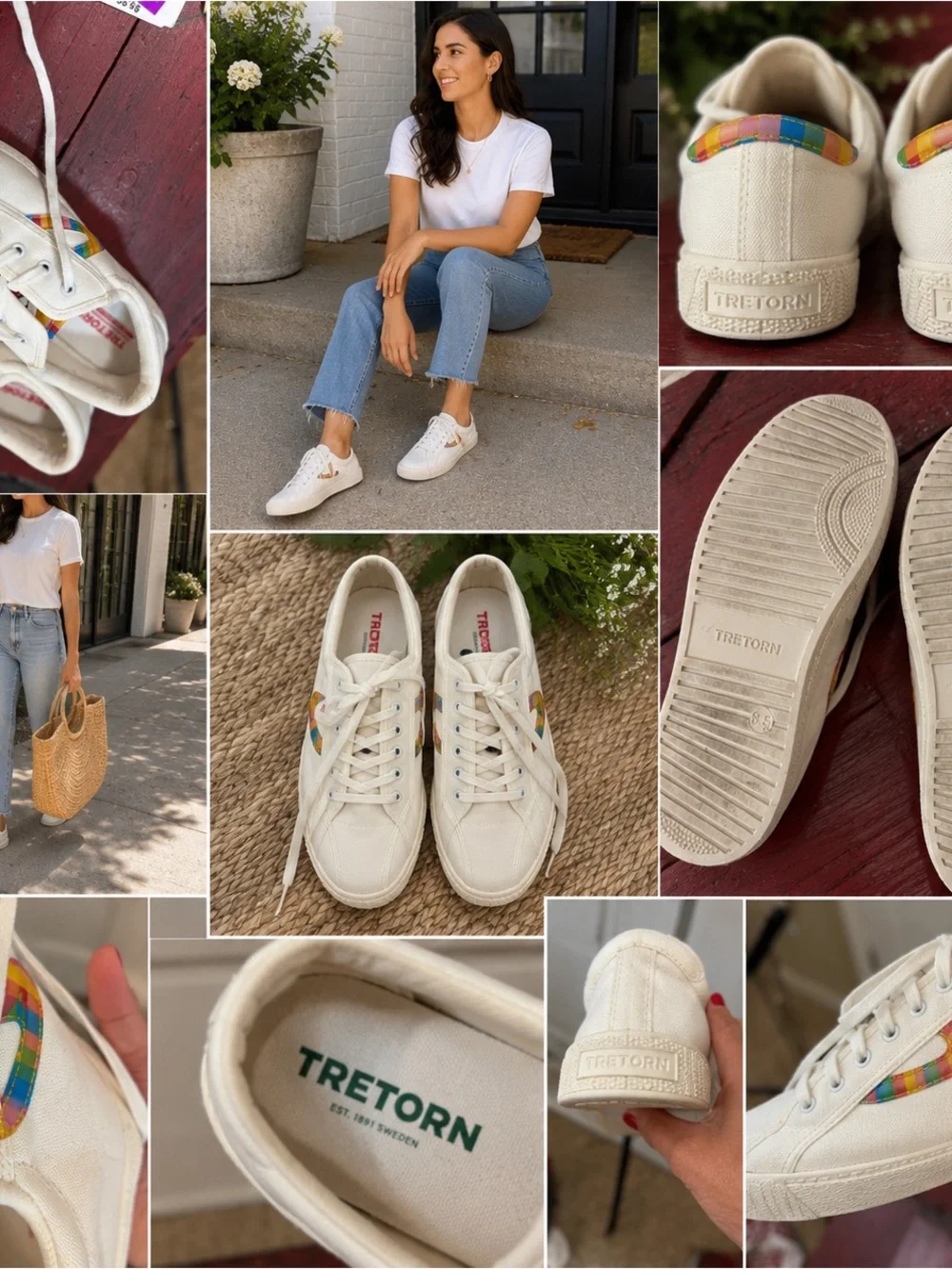Tretorn White Leather Sneakers with Gold Accent